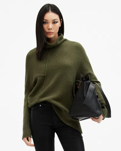 Allsaints Lock Roll Neck Relaxed Fit Jumper In Moss Green