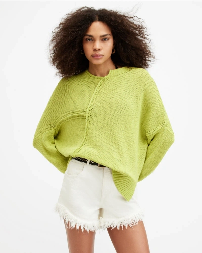 Allsaints Lock Slub Texture Relaxed Fit Sweater In Zest Lime Green