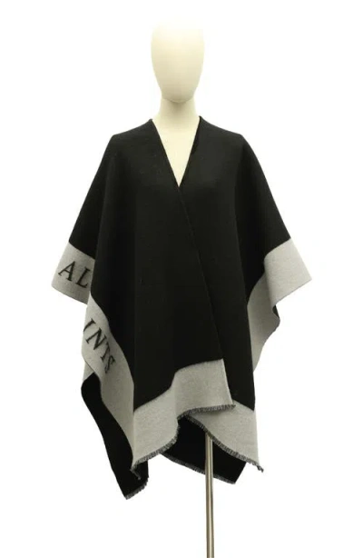 Allsaints Logo Border Wool Ruana In Black/grey