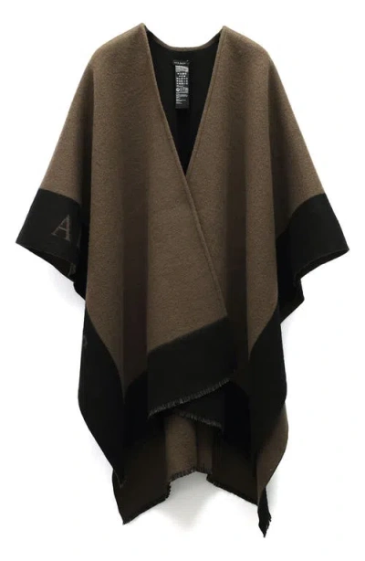 Allsaints Logo Border Wool Ruana In Green/black