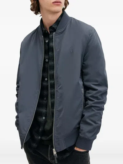 Allsaints Logo-embroidered Bomber Jacket In Blue