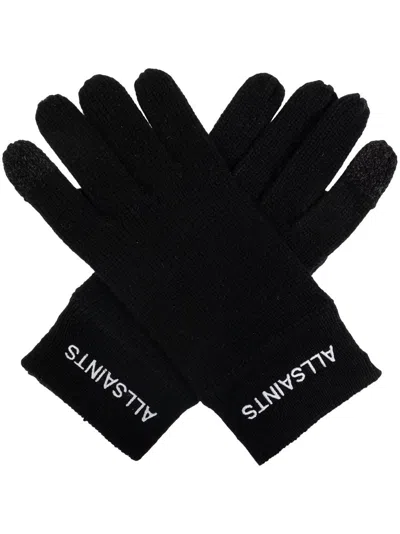 Allsaints Logo-embroidered Gloves In Black