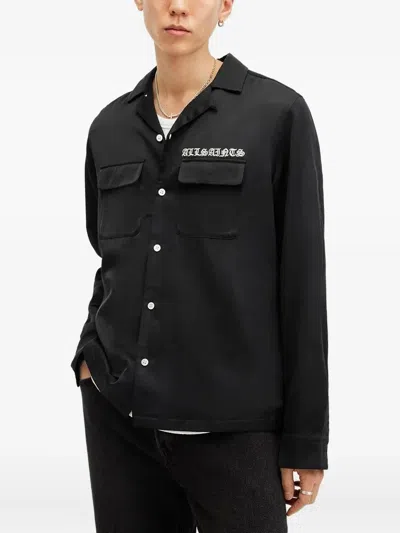 Allsaints Logo-embroidered Shirt In Black