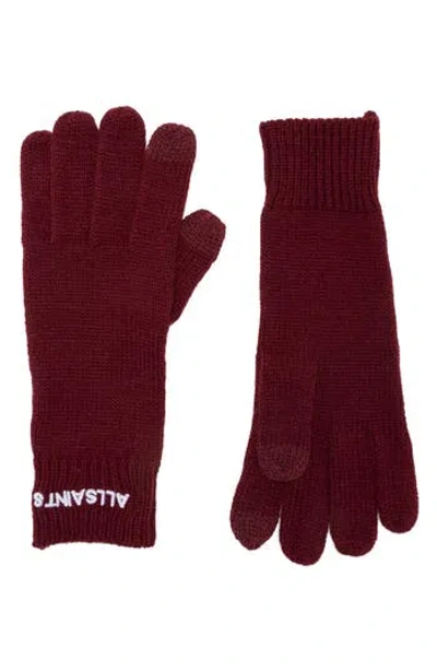 Allsaints Logo Gloves In Burgundy