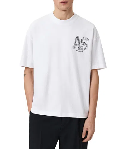 Allsaints Mens Optic White Mixtape Relaxed-fit Cotton T-shirt