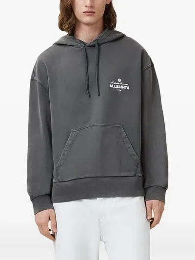 Allsaints Logo-print Hoodie In Gray
