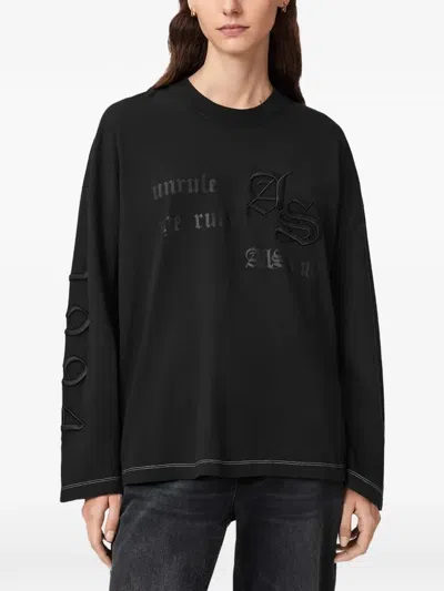 Allsaints Logo-embroidered Long-sleeves T-shirt In Purple