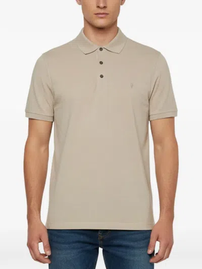 Pre-owned Allsaints Logo-embroidered Pique Polo T-shirt In Neutral