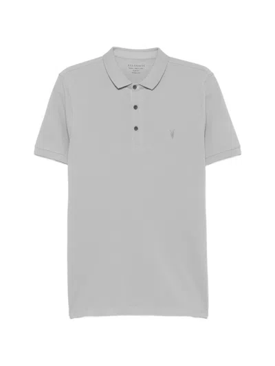 Allsaints Logo-embroidered Slim-fit Polo Shirt In Gray