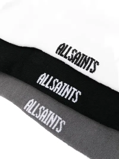 Allsaints Logo-knit Ribbed Socks Set (set Of Three) In Multi