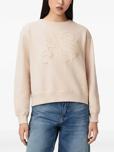 Allsaints Cotton Insignia Pippa Crew Neck Sweatshirt In Pink