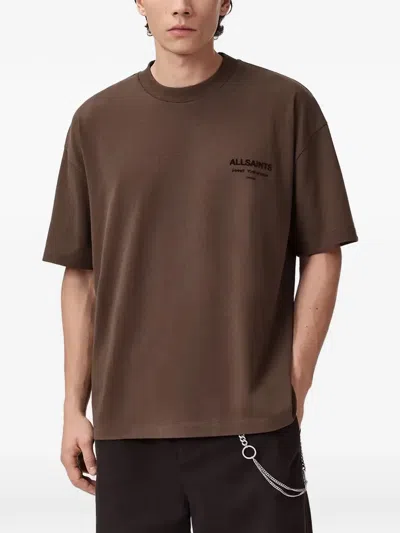Allsaints Logo-print Crew-neck T-shirt In Brown