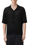Allsaints Loire Open Stitch Cotton & Linen Button-up Polo Sweater