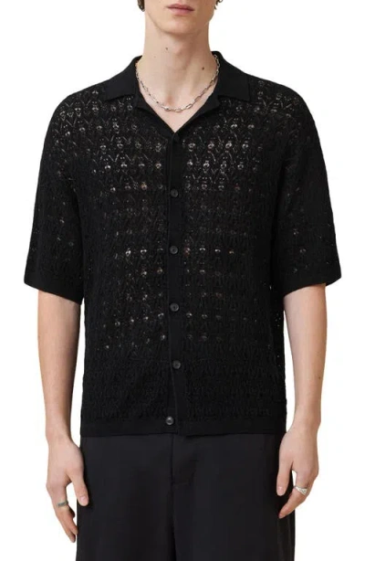 Allsaints Loire Open Stitch Cotton & Linen Button-up Polo Sweater