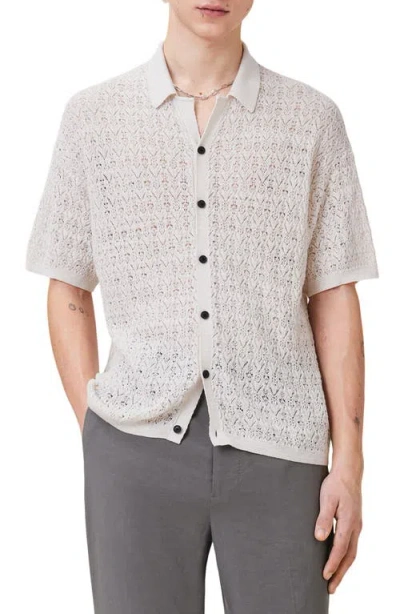 ALLSAINTS ALLSAINTS LOIRE OPEN STITCH COTTON & LINEN BUTTON-UP POLO SWEATER