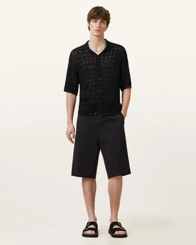 Allsaints Loire Short Sleeve Open Knit Cardigan In Black