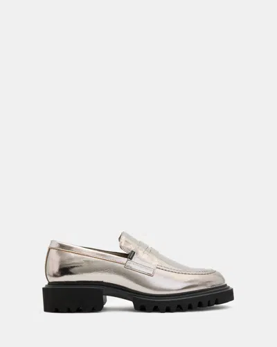 Allsaints Lola Leather Loafers In Gunmetal Grey