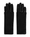 ALLSAINTS LONG KNIT CUFF LEATHER GLOVES,AS100045