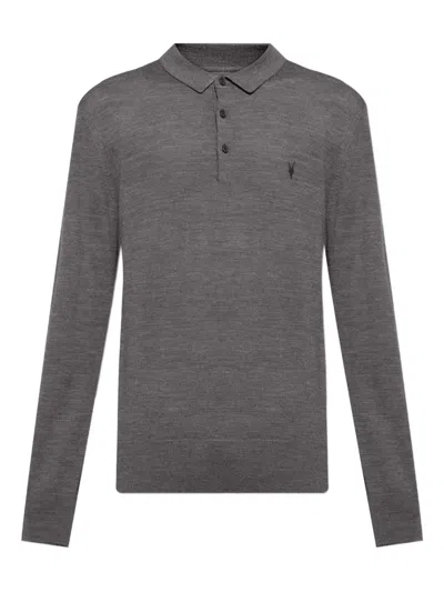 Allsaints Long-sleeve Polo Shirt In Gray
