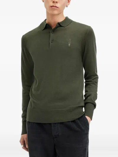 Allsaints Long-sleeve Polo Shirt In Green