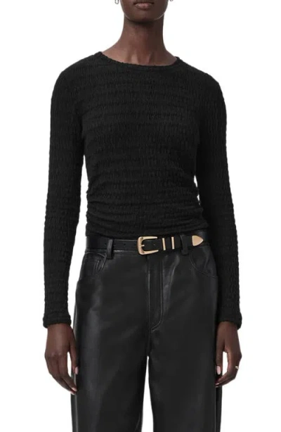 Allsaints Long Sleeve Shirred Top In Black