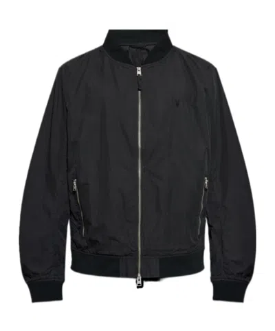 Allsaints Mens Black/khaki Br Bassett Stand-collar Reversible Cotton-blend Jacket Xs