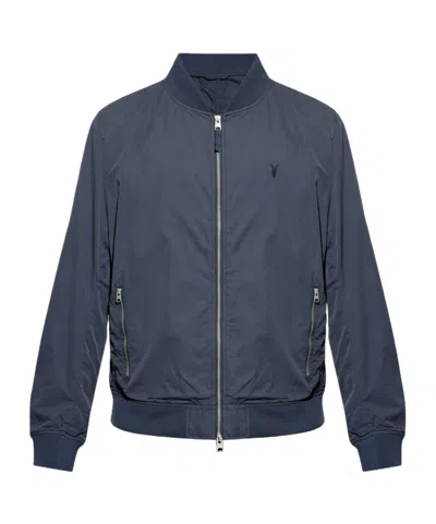 Allsaints Logo-embroidered Bomber Jacket In Blue