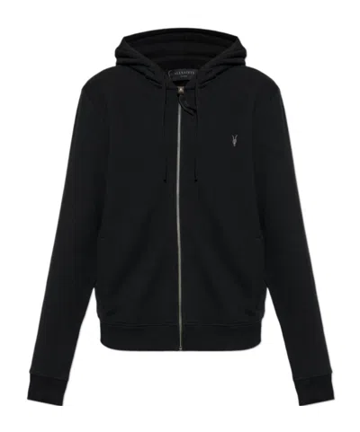 Allsaints Mens Black Raven Slim-fit Cotton-fleece Hoody