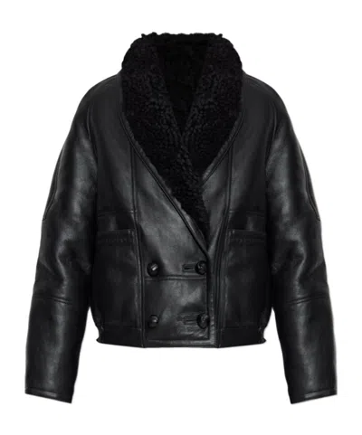 Allsaints Charlton Double Breasted Shearling Jacket In Black
