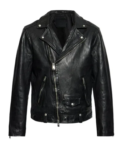 Allsaints Long-sleeved Leather Jacket In Black