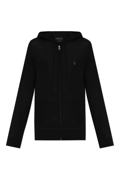 Allsaints Mens Black Raven Slim-fit Cotton-fleece Hoody