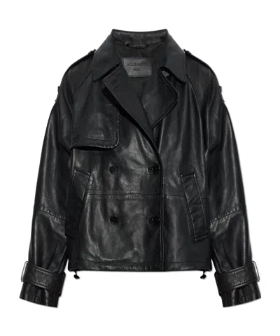 Allsaints Long-sleeved Leather Jacket In Black