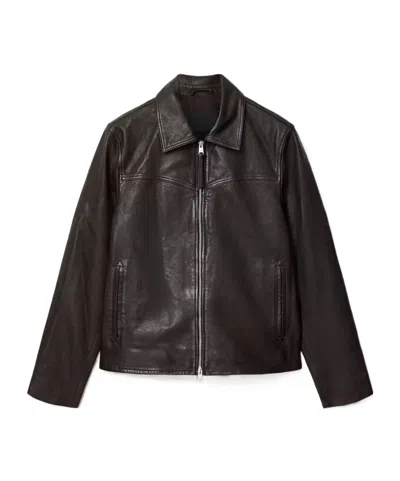 Allsaints Long-sleeved Leather Jacket In Black