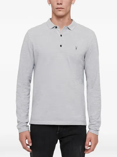 Allsaints Long-sleeved Polo Shirt In Gray