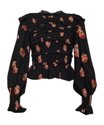 Allsaints Lauren Ruffle Long Sleeve Top In Black