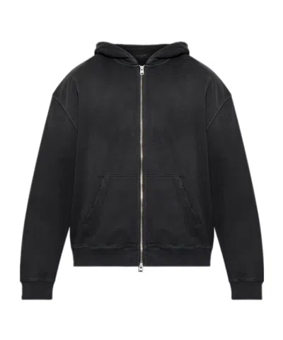 Allsaints Long-sleeved Zip-up Sweatshirt In Black