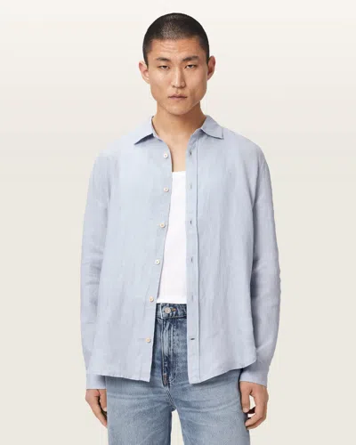 Allsaints Loom Long Sleeve Linen Shirt In Blue