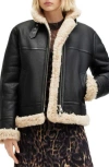 Allsaints Lorel Genuine Shearling Flight Jacket In Black