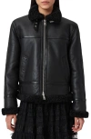 Allsaints Lorel Leather & Genuine Shearling Flying Jacket In Black