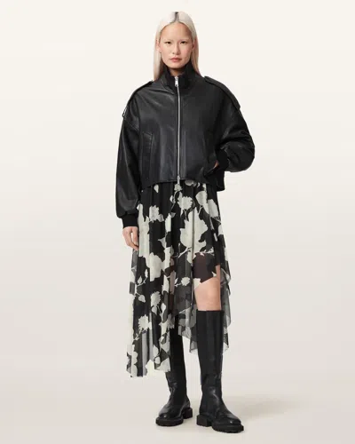 Allsaints Loria Raw Edge Maxi Skirt In Black