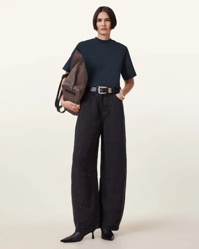 Allsaints Lottie Crew Neck Cropped T-shirt In Black Oyster Blue