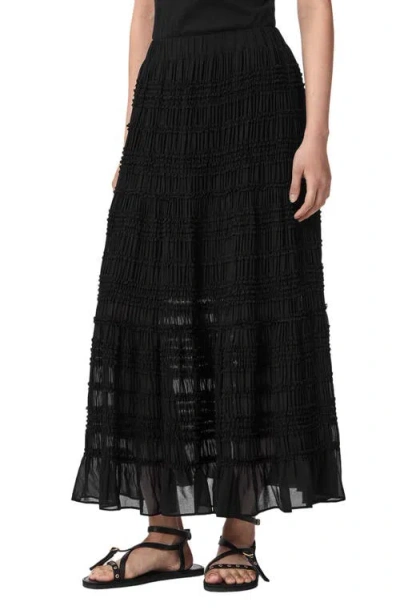 Allsaints Lotus Shirred Maxi Skirt In Black