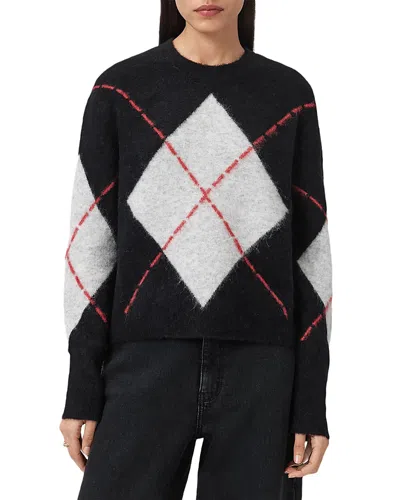 Allsaints Lou Argyle Sweater In Black