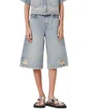 Allsaints Womens Louie Wide-leg Distressed Long Denim Shorts Light Indigo In Light Indigo