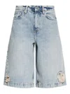 Allsaints Womens Louie Wide-leg Distressed Long Denim Shorts Light Indigo