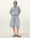 Allsaints Womens Louie Wide-leg Distressed Long Denim Shorts Light Indigo In Light Indigo