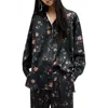 Allsaints Louisa Tanana Floral Print Satin Button-up Shirt In Black