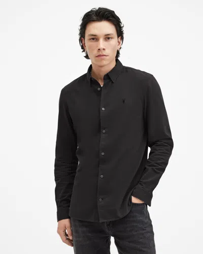 Allsaints Lovell Long Sleeve Ramskull Shirt In Washed Black