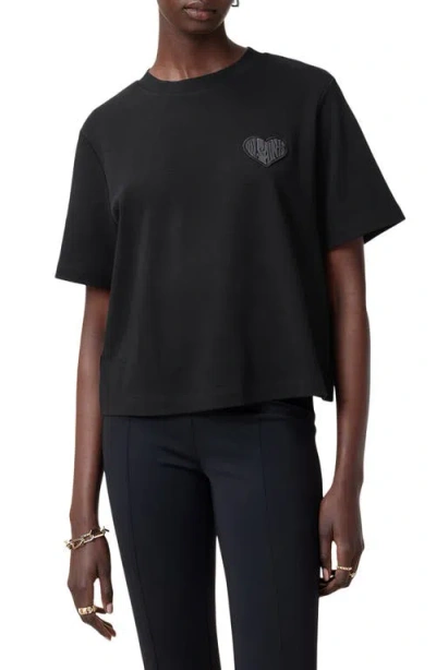 Allsaints Womens Black Lover Lisa Embroidered Cotton-jersey T-shirt