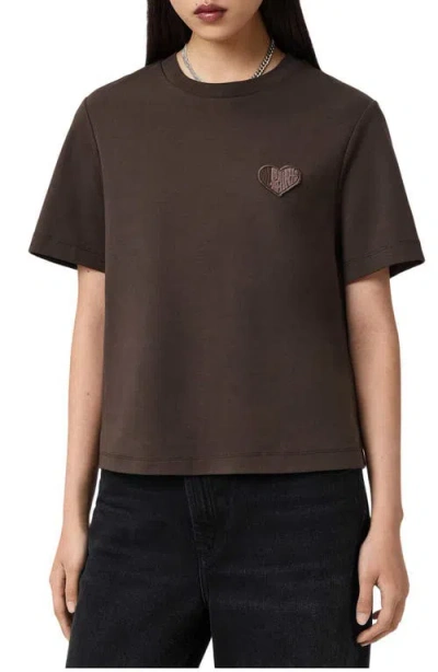 Allsaints Womens Bottle Brown Lover Lisa Embroidered Cotton-jersey T-shirt